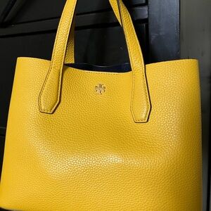 Tori Burch bright yellow mini bucket tote
